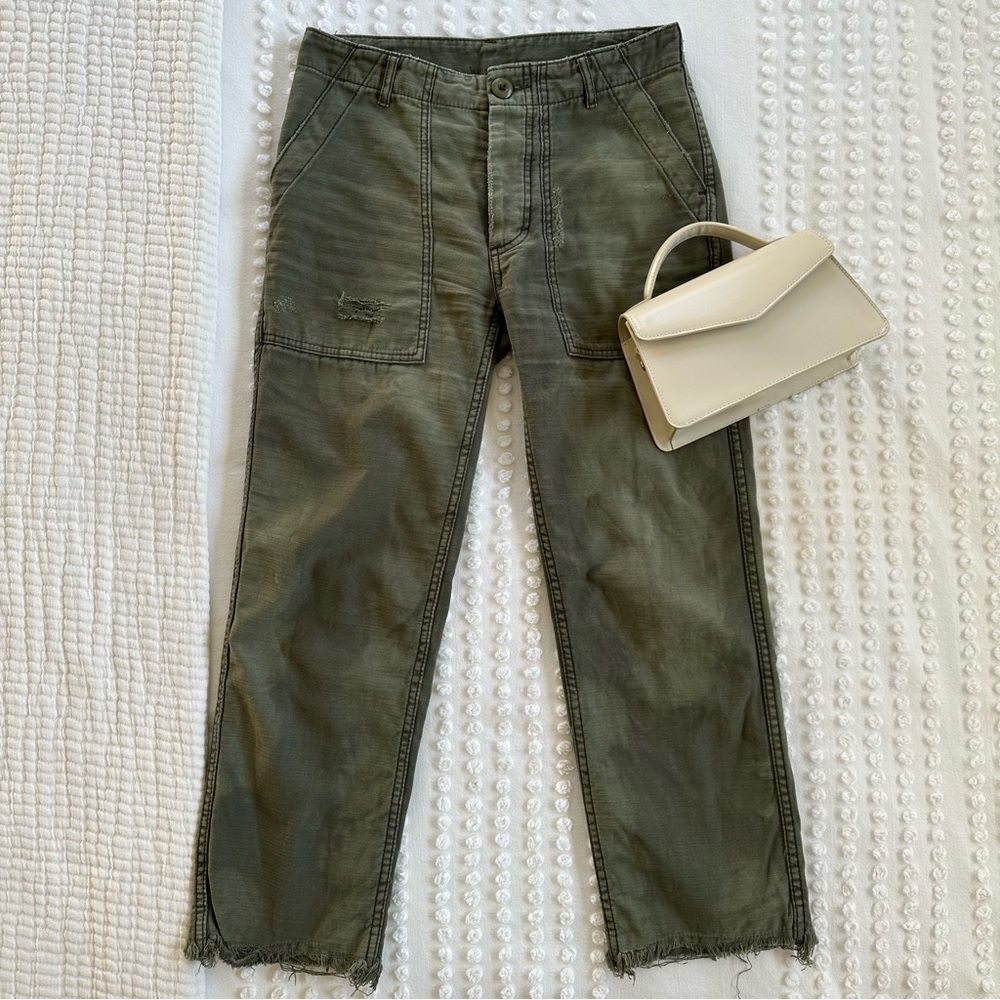 Free People Stormbringer Cropped Straight Leg Distressed Pants Green Size 25